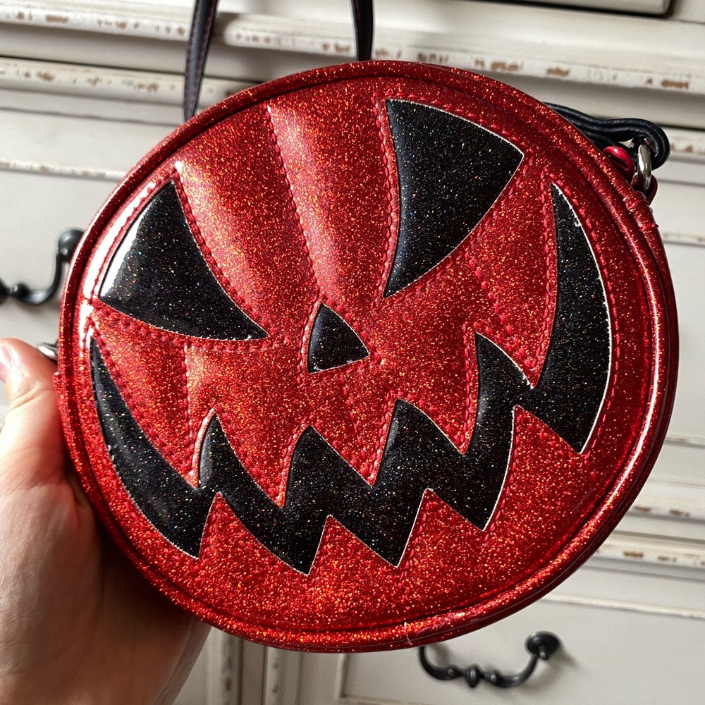 Love, Pain & Stitches mini Red Glitter Halloween Pumpkin Bag